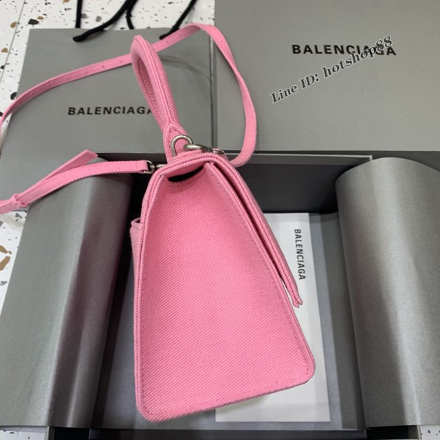 Balenciaga專櫃2022爆款小號手提包 巴黎世家粉色牛仔沙漏包 fyj1518